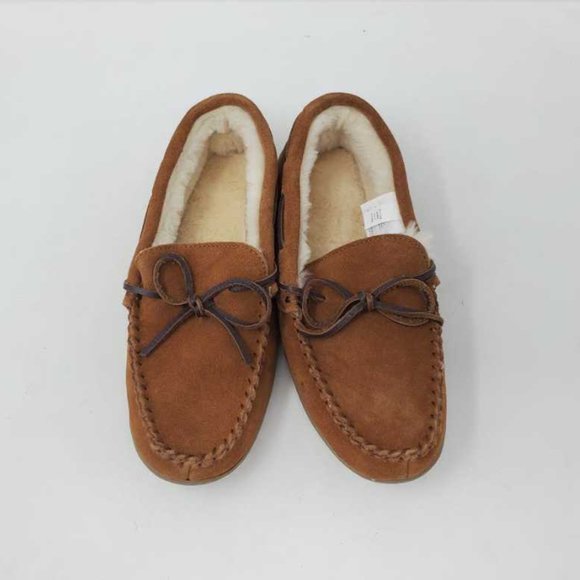 New men\'s J Crew classic suede moccasins slip on slippers in Caramel suede main image 5